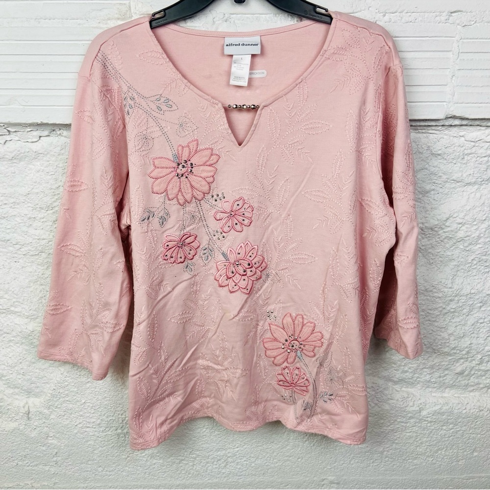 Alfred Dunner Light Pink embroidered Floral Long Sleeve Top size large - Picture 3 of 13